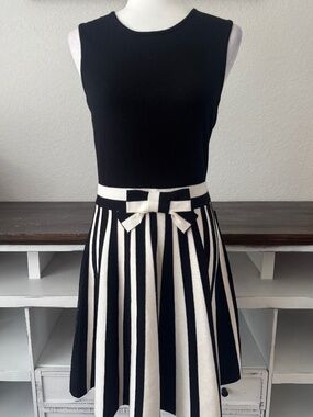 NWT 1901 Nordstrom Black White Striped Bow Dress Rayon Women's Size M